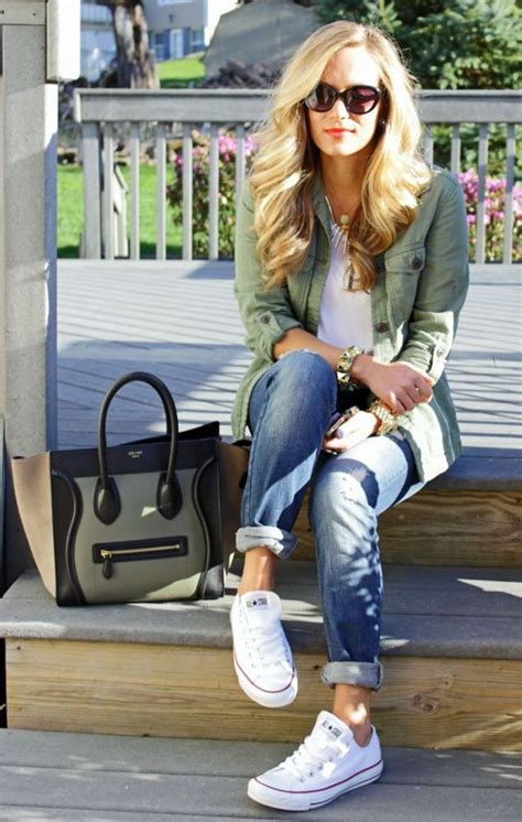 Outfit womens white converse, street fashion, plimsoll shoe, casual ...