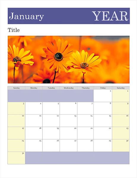 This any year calendar can easily be personalized by replacing the photo with your favorite. Use ...
