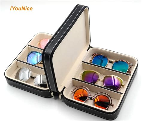 6 cell sunglass Display Storage Organizer Container PU Leather storage box for travel or ...