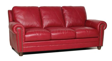 Weston Sofa & Loveseat Set in Red Full Leather w/Options