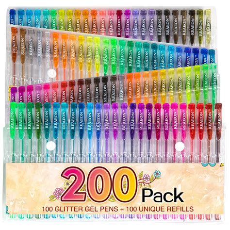 200 Glitter Gel Pen Set, Reaeon 100 Gel Markers plus 100 Colors Refills Glitt... 603097671094 | eBay