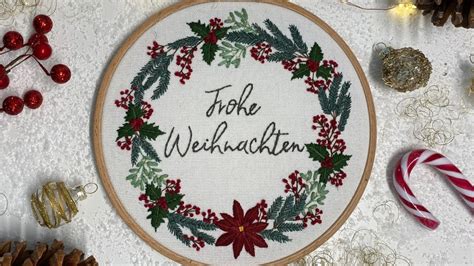 Embroidery Christmas Wreath - Embroidery Pattern - YouTube