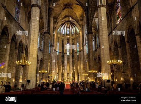 Interior of the Gothic Basilica of Santa Maria del Mar (Barcelona, Catalonia, Spain) ESP ...