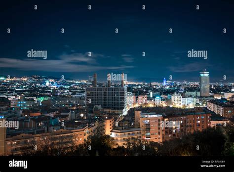 Barcelona at night, the city illuminated Stock Photo - Alamy