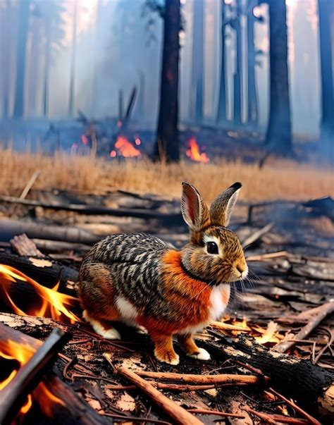 Premium Photo | Rabbit on background of forest fire poor fluffy bunny ...