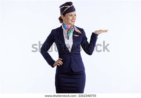 Happy Stylish Air Hostess Woman Against Stock Photo 2262348755 ...