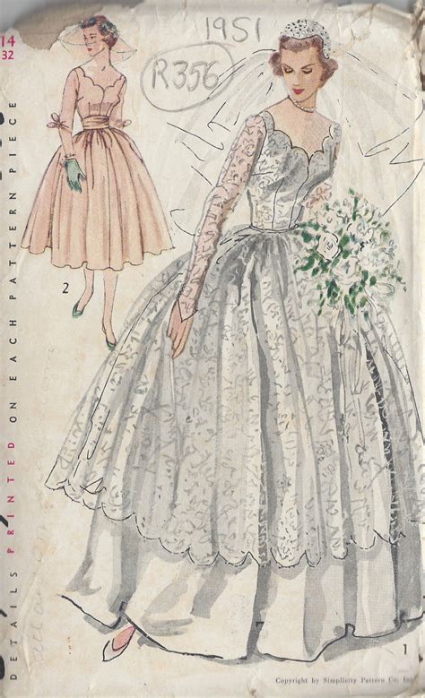 1951 Vintage Sewing Pattern B32" WEDDING DRESS & BRIDESMAID DRESS (R356) - The Vintage Pattern Shop