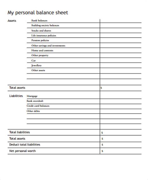 FREE 7+ Personal Balance Sheet Templates in MS Word | PDF