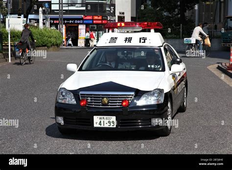 TOKYO, JAPAN - MAY 11, 2012: Toyota Crown police car in Shibuya Ward ...