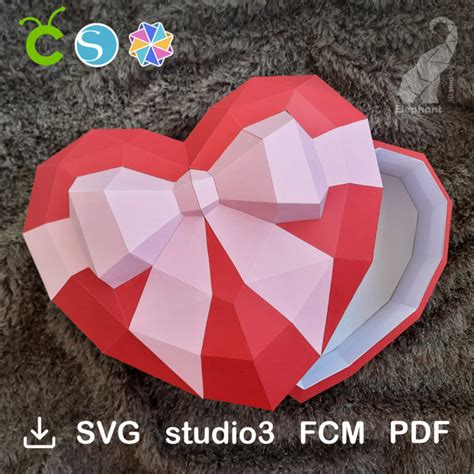 Low poly paper heart box template – SVG for Cricut, studio3 for Silhouette, FCM for Brother, PDF ...