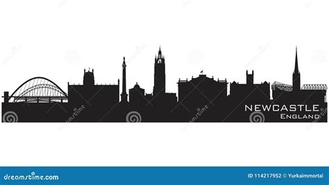 Newcastle England City Skyline Silhouette White Background Cartoon ...