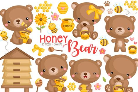 Honey Bear Clipart - Cute Animal Clip Art – inkleystudio