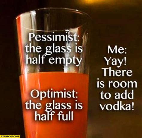 Pessimist glass half empty optimist glass half full me room to add vodka | StareCat.com