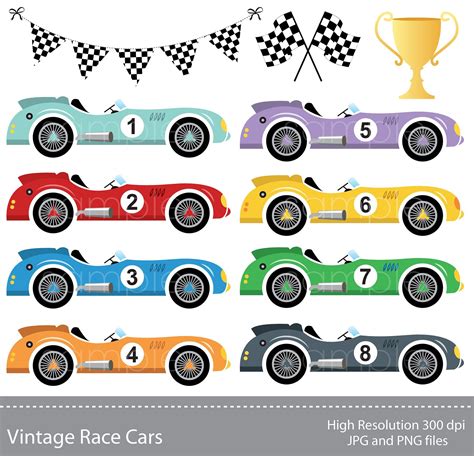 Digital Clipart Vintage Racing Cars for Scrapbooking Paper - Etsy Canada in 2023 | Vintage race ...