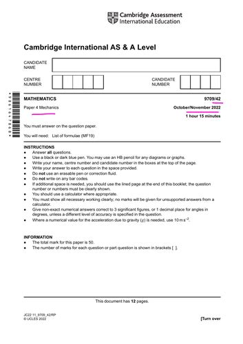 Guided Solution CAIE 9709 October 2022 Mechanics 42 | Teaching Resources