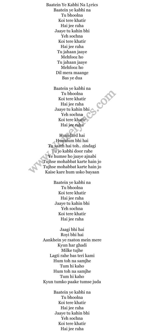 Baatein Ye Kabhi Na full Lyrics In English | Rap verses, Lyrics, Song lyric quotes