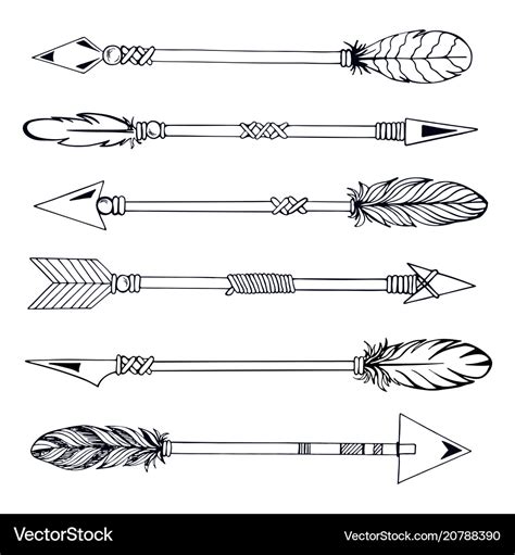 Tribal indian arrow set ethnic hand drawn Vector Image