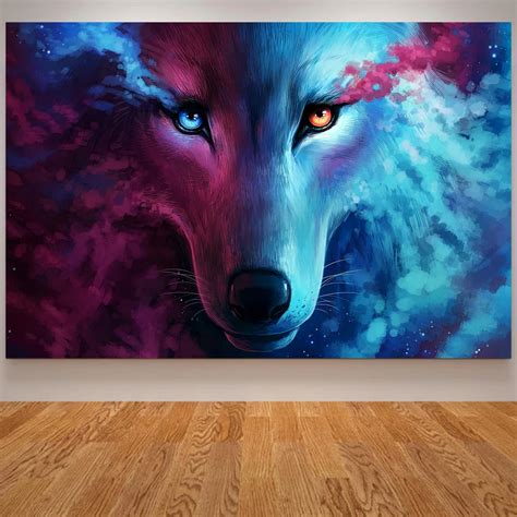 Abstract Wall Art Picture Wolf Posters and Prints Canvas Painting Watercolor Wolf Head Eye ...