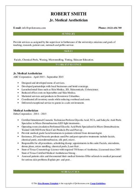 Medical Aesthetician Resume Samples | QwikResume