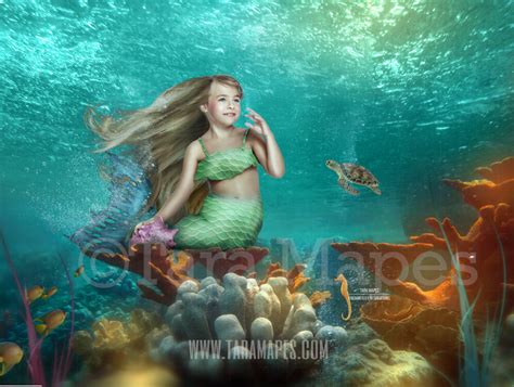 Mermaid Tail on Coral - Mermaid Scene Underwater in Ocean Layered PSD - Mermaid Scene with Sea ...