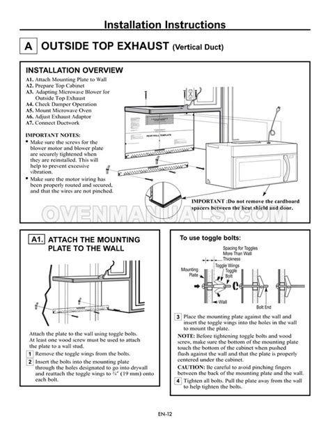 Frigidaire FGMV17WNVF Microwave Oven Installation Instructions