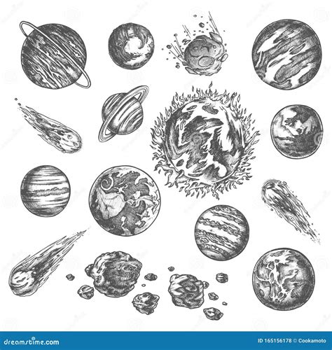 Solar System Planets Ans Asteroids, Pencil Sketch Stock Vector - Illustration of doodle, pluto ...