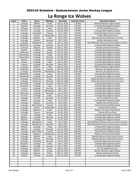 Regular Season Schedule Announced | La Ronge Ice Wolves