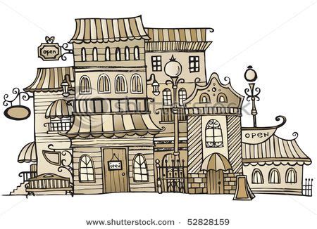 Cartoon Sepia Vector Drawing Town Stock Vector (Royalty Free) 52828159 | Shutterstock | Dibujo ...