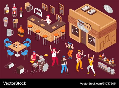 Music bar isometric set on color background Vector Image