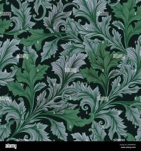 Deep Green Antique Acanthus Leaves Motif, Vector Seamless Pattern for Wallpaper Stock Vector ...