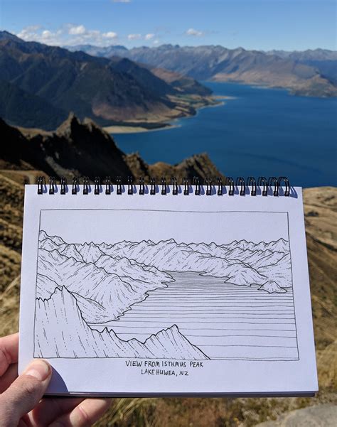 Sketch from Isthmus Peak in New Zealand's south island. Artist: @aidanmh : drawing | Nz art ...