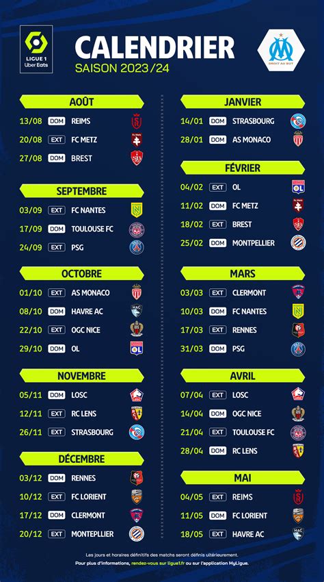 Ligue 1 : le calendrier complet de l'OM pour la saison 2023-2024