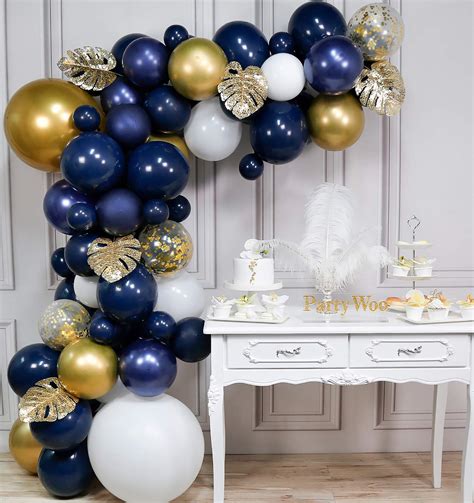 Buy PartyWooNavy and Gold Balloon Arch Kit, 67 pcs of 5 Gold Leaves, Giant Gold Balloon, Giant ...