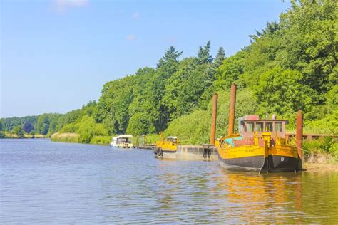 Beautiful Natural Landscape Panorama Jetty Boat Oste River Water ...