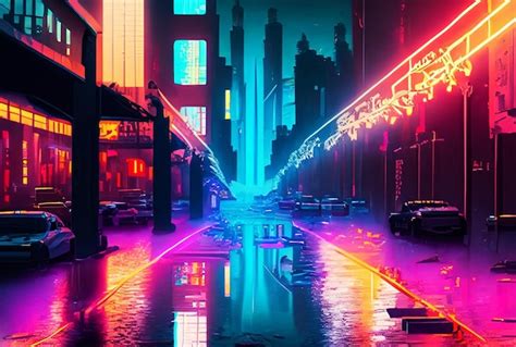 Neon background with a cityscape at night where neon lights | Premium ...