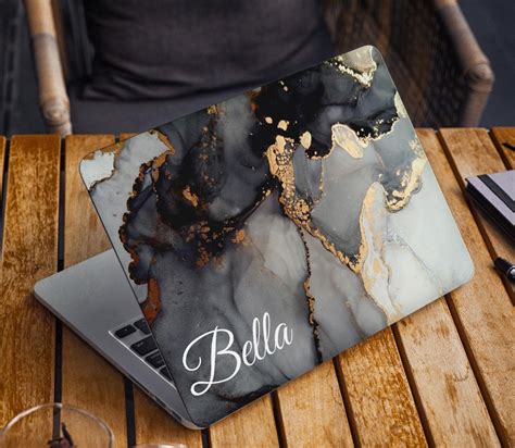 Black Oil Marble Laptop Skin Custom Name Initials Vinyl Decal Dell Hp Asus Lenovo Chromebook ...