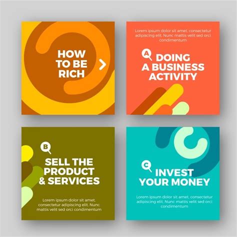 four square business cards with the words how to be rich, sell the product and your money