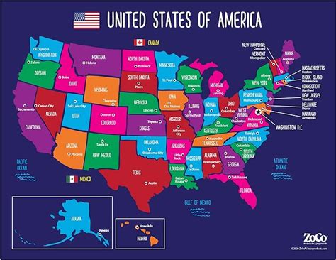 Safety Magnets Map of USA 50 States with Capitals Poster - Laminated, 17 x 22 inches - Colorful ...