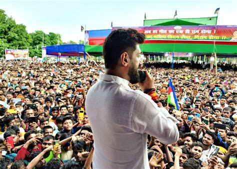 Lok Janshakti Party (Ram Vilas) chief Chirag Paswan during a public meeting