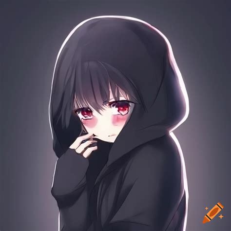 Anime girl in black hoodie crying