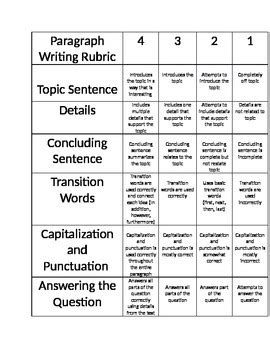 Paragraph Writing Rubric by Miss C and the Busy Bees | TpT