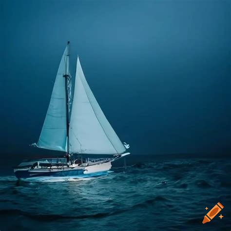 Sailboat braving a powerful storm on Craiyon