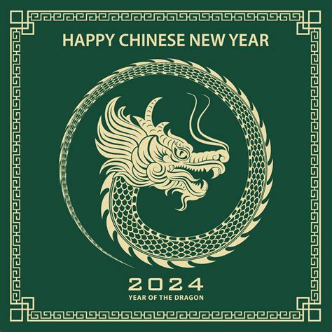 Happy Chinese new year 2024 Zodiac sign, year of the Dragon, with green ...