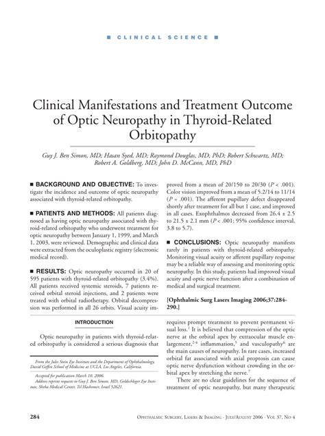 (PDF) Clinical Manifestations and Treatment Outcome of Optic Neuropathy in Thyroid-Related ...