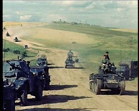 German World War 2 Colour Panzer 38t Armoured Cars Travelling In Russia ...