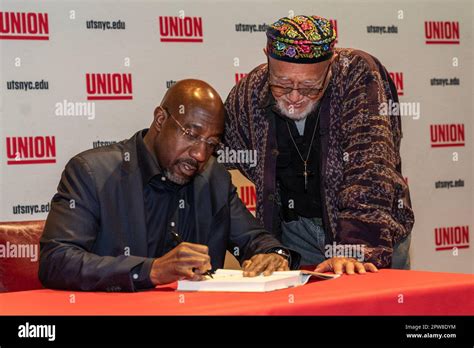 New York, USA. 28th Apr, 2023. U. S. Senator Raphael Warnock signs his memoir during Union ...