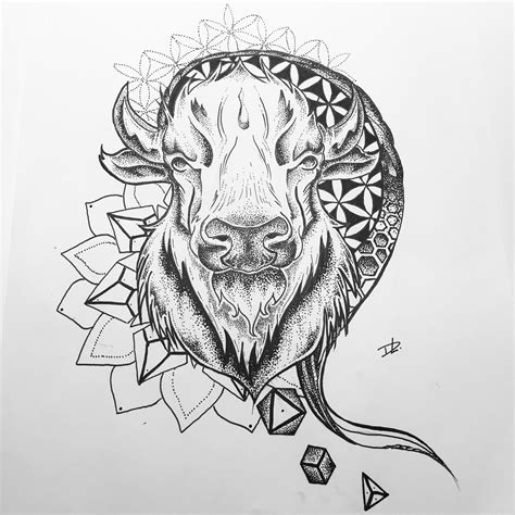 Buffalo design dotwork geometric tattoo | Buffalo tattoo, Art ...