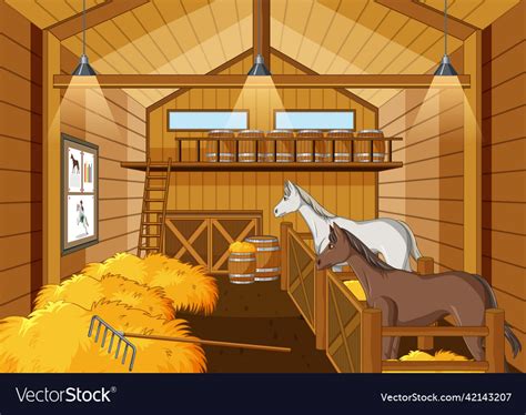 Stable scene with two horses resting Royalty Free Vector