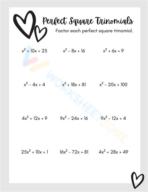 Perfect Square Trinomials Math Worksheet Worksheet - Worksheets Library