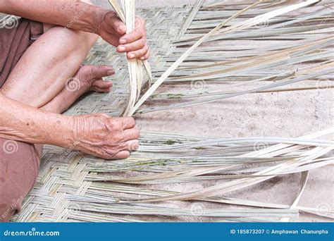 Weaving Reed Mat by Old Asian Woman Hand , Handmade Thai Style Stock Image - Image of background ...